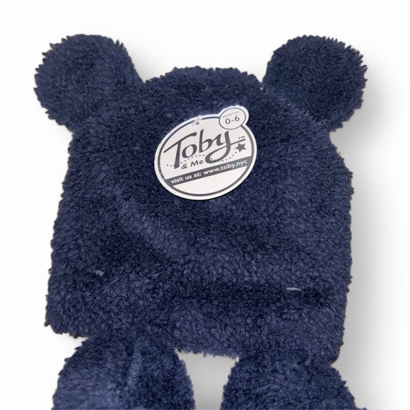 Toby & Me Dark Navy Blue Plush Baby Hat and Bootie Set - Picture 3 of 6